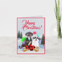 Easy Customisable Cute Shih Tzu Dog Xmas Card