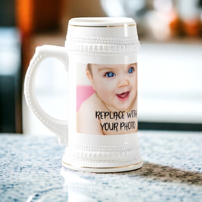 Easy design unique one of a kind personalised beer stein (Easy design unique one of a kind personalized beer stein from Ricaso. Great photo gift keepsake idea)