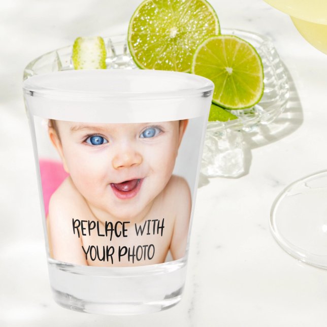 Easy design unique one of a kind personalised shot glass (Add your own photo, text, artwork to this great shot glass from Ricaso. makes a perfect gift idea)
