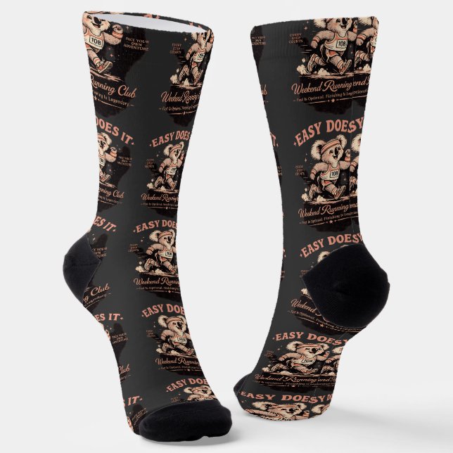 Easy Does It Weekend Running Club Retro Koala Tee Socks (Angled)