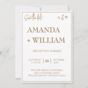 easy  Editable modern Leaf Monogram save the date  Invitation