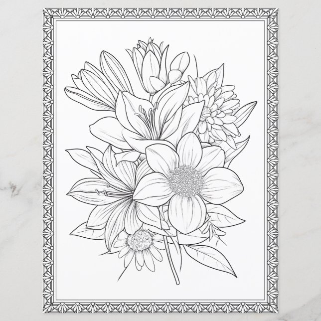 Easy Elegant Floral Colouring Page (Front)