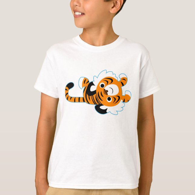 Easy-Going Cute Cartoon Tiger Children T-Shirt (Front)