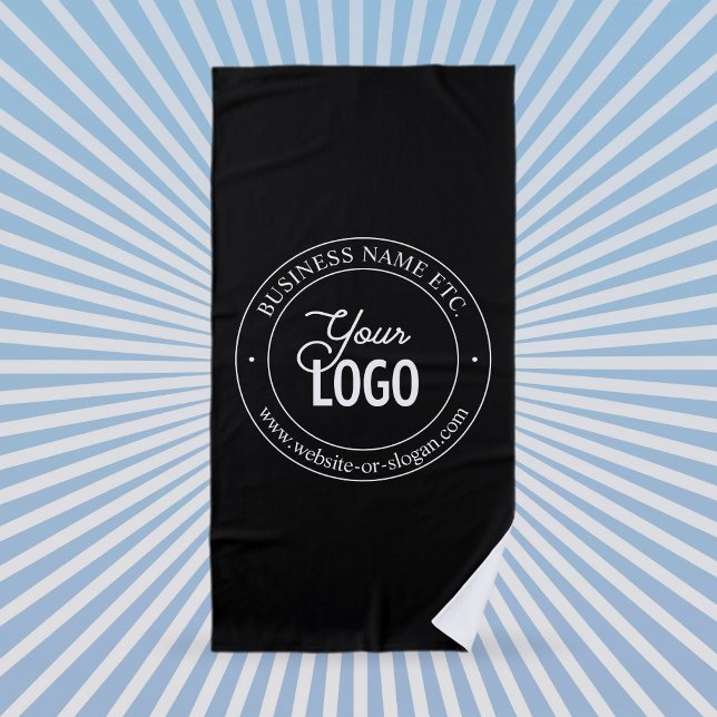 Easy Logo Replacement & Customisable Text | Black Beach Towel (Creator Uploaded)