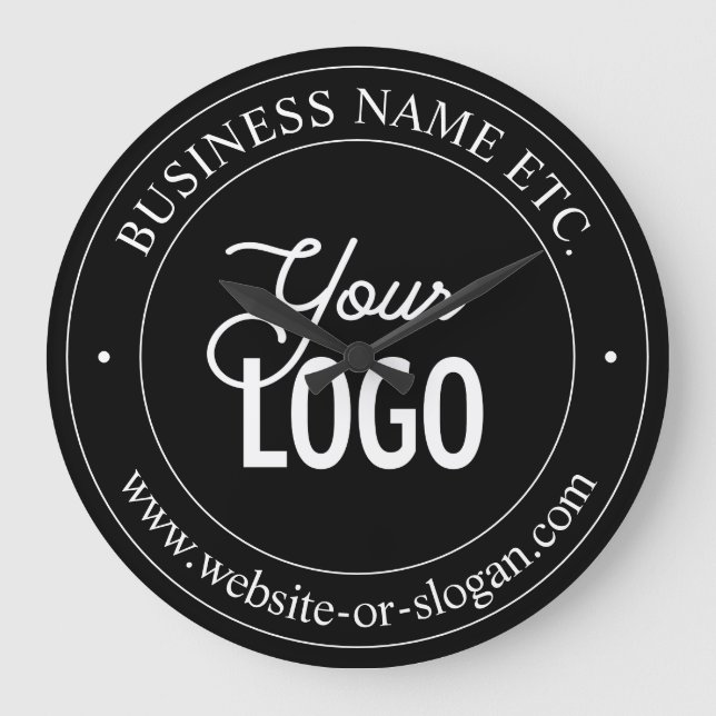 Easy Logo Replacement & Customisable Text | Black Large Clock (Front)