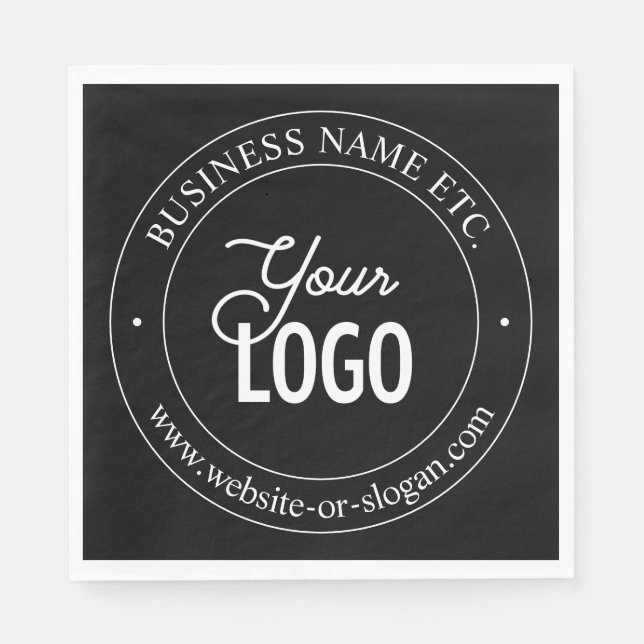 Easy Logo Replacement & Customisable Text | Black Napkin (Front)