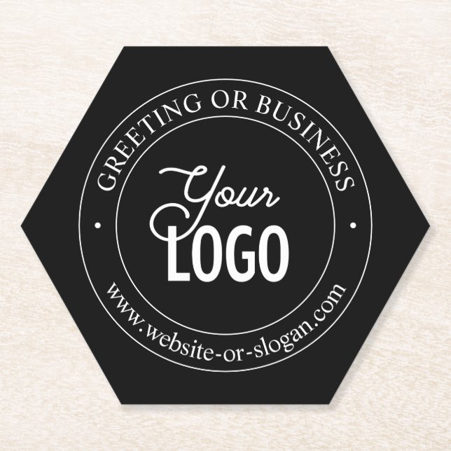 Easy Logo Replacement & Customisable Text | Black Paper Coaster (Front)