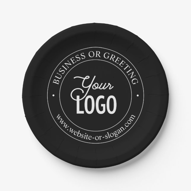Easy Logo Replacement & Customisable Text | Black Paper Plate (Front)