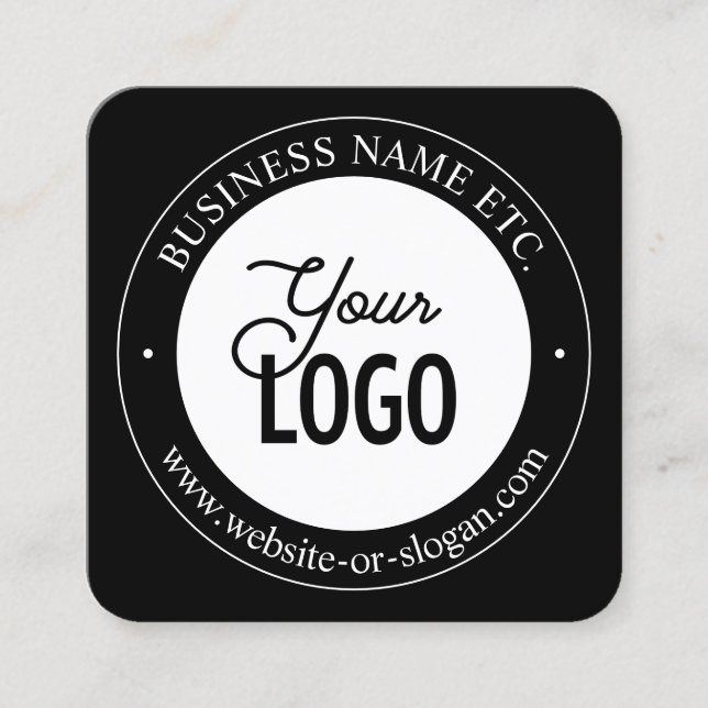 Easy Logo Replacement & Customisable Text | Black Square Business Card (Front)