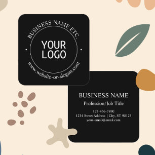 Easy Logo Replacement & Customisable Text   Black Square Business Card