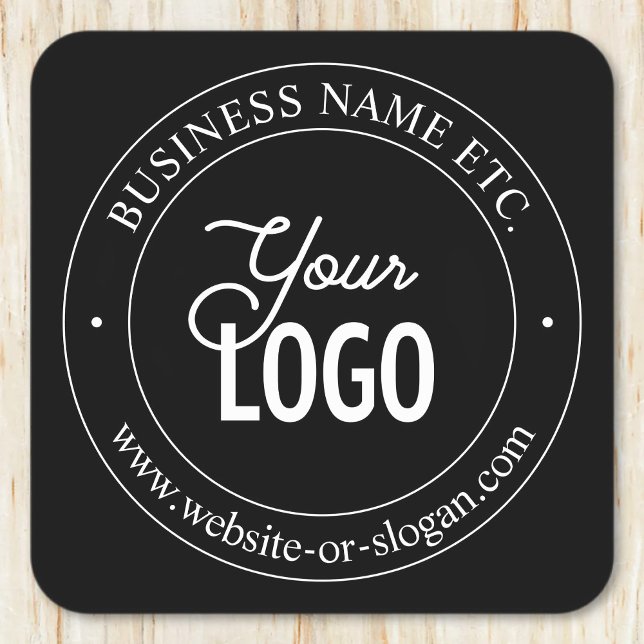 Easy Logo Replacement & Customisable Text | Black Square Paper Coaster (Creator Uploaded)