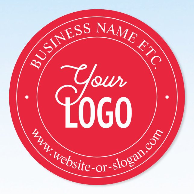 Easy Logo Replacement & Customisable Text | Red Classic Round Sticker (Creator Uploaded)