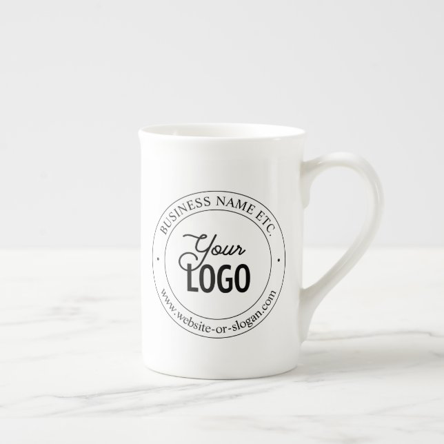 Easy Logo Replacement & Customisable Text | White Bone China Mug (Right)