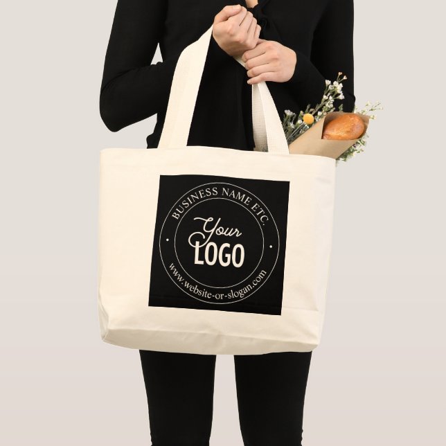 Easy Logo Replacement & Customizable Text | Black Large Tote Bag (Front (Product))