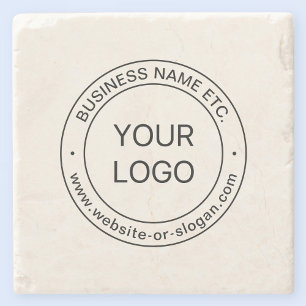 Easy Logo Replacement & Editable Text   Off White Stone Coaster