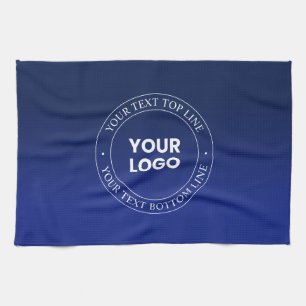 Easy Logo Replacement & Text   Dark Blue Gradient Tea Towel