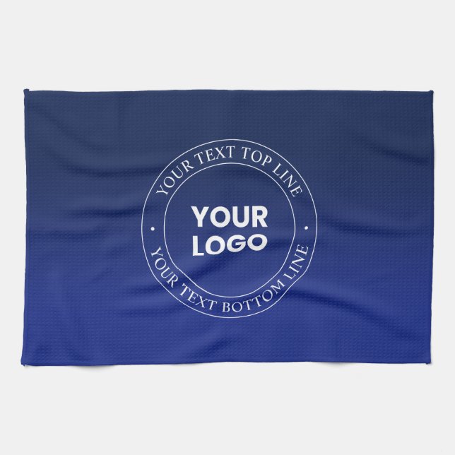 Easy Logo Replacement & Text | Dark Blue Gradient Tea Towel (Horizontal)