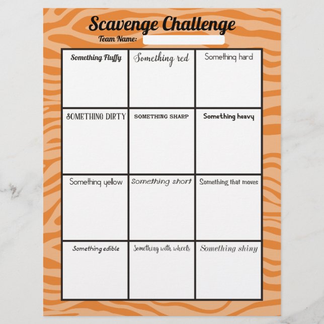 Easy office scavenger hunt game board letterhead (Front)