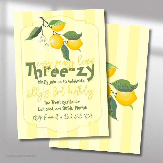 Easy Peasy Lemon Three-zy Birthday Invitation (Creator Uploaded)