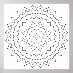 Easy Petal Ring Mandala Colouring Page Design Poster