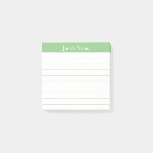 Easy Read Classic Sage Green Lined Personalized Post-it Notes (Front)