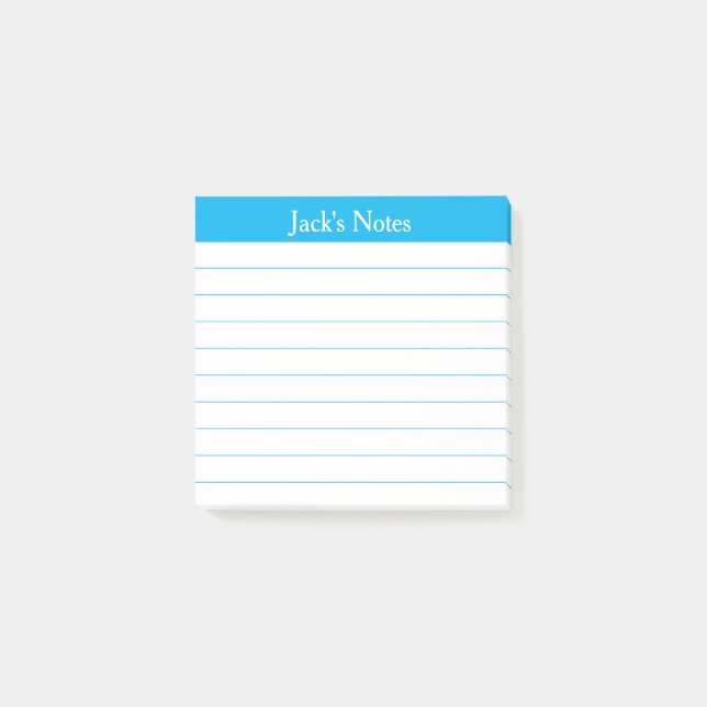 Easy Read Classic Sky Blue Lined Personalized Post-it Notes (Front)