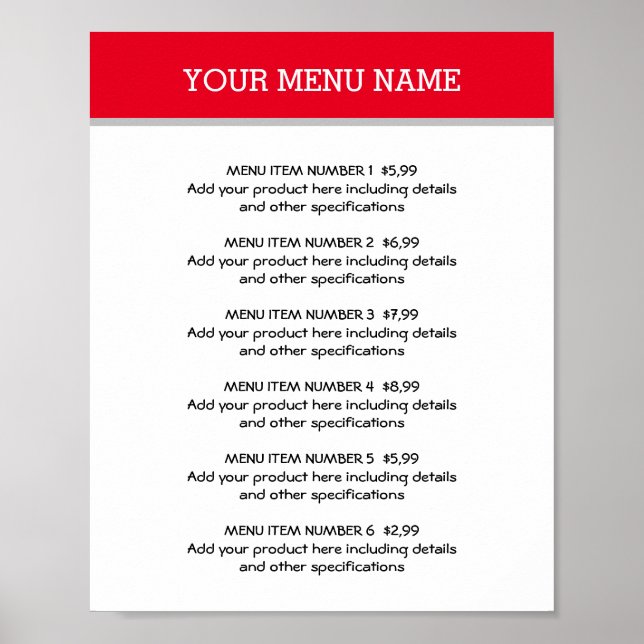 Easy restaurant menu price list template Poster (Front)