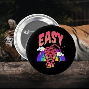 EASY Tiger Retro Rainbow Button – Fierce & Fun Pin