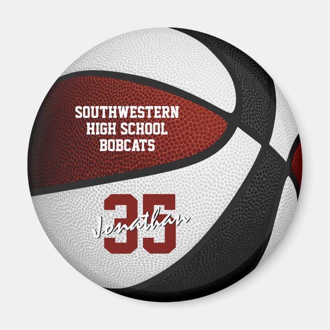 Easy to personalise basketball gifts maroon black magnet (Front)