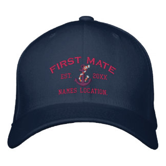 Easy to Personalise YEAR Names First Mate Anchor Embroidered Hat