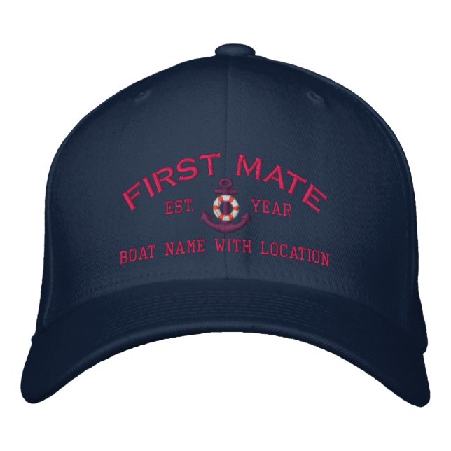 Easy to Personalise YEAR Names First Mate Anchor P Embroidered Hat (Front)