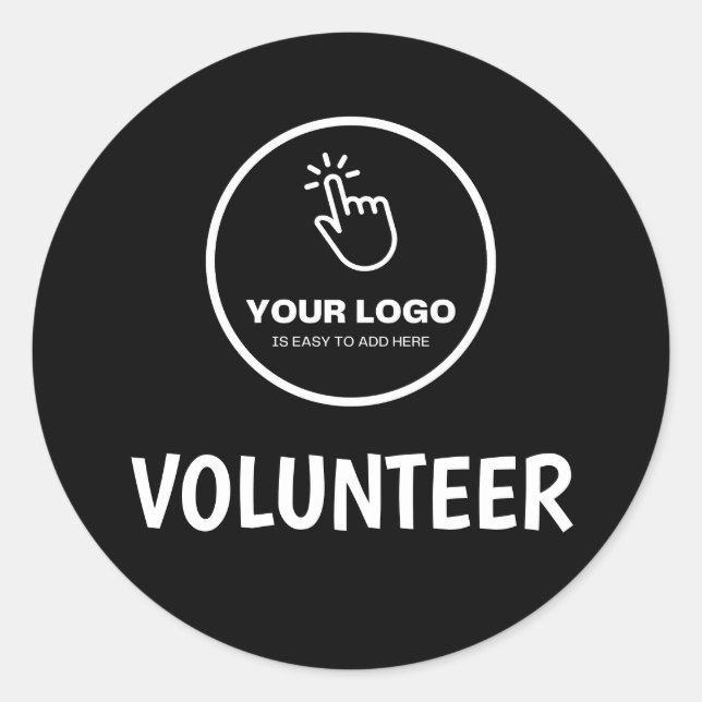 Easy Upload Your Logo Custom Volunteer Black Classic Round Sticker (Front)