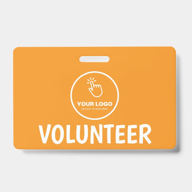 Easy Upload Your Logo Custom Volunteer Orange ID Badge (Front)