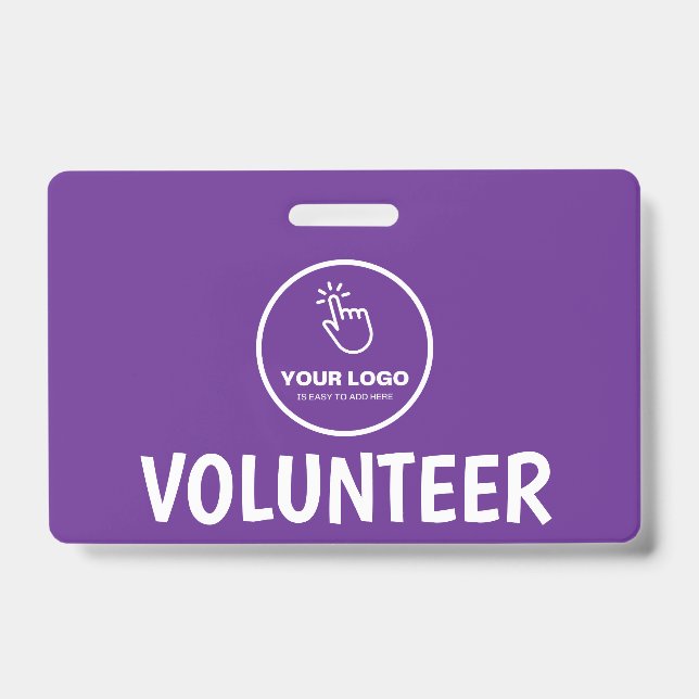 Easy Upload Your Logo Custom Volunteer Purple ID Badge (Front)