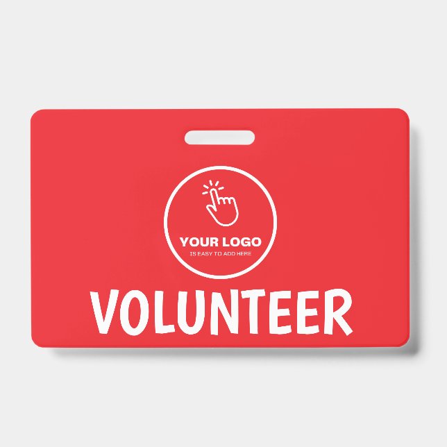 Easy Upload Your Logo Custom Volunteer Red ID Badge (Front)