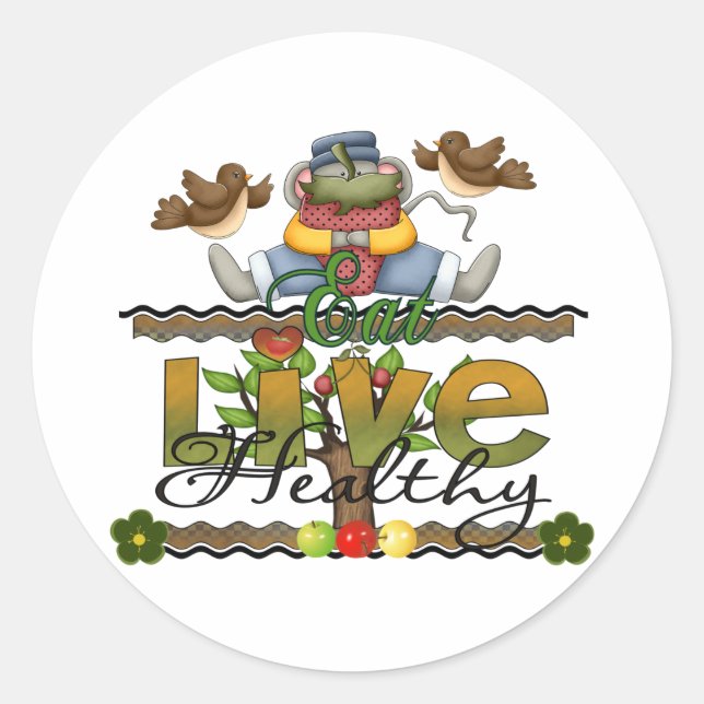 Eat and Live Healthy Classic Round Sticker (Front)
