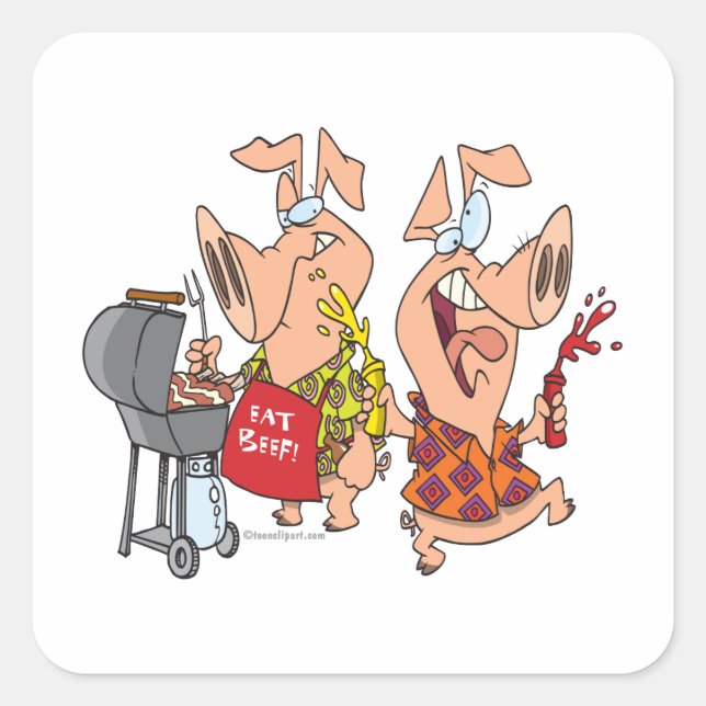 eat beef funny barbecue BBQing pigs Square Sticker (Front)
