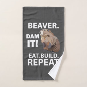 Eat Build Repeat Funny Beaver Animal  Hand Towel
