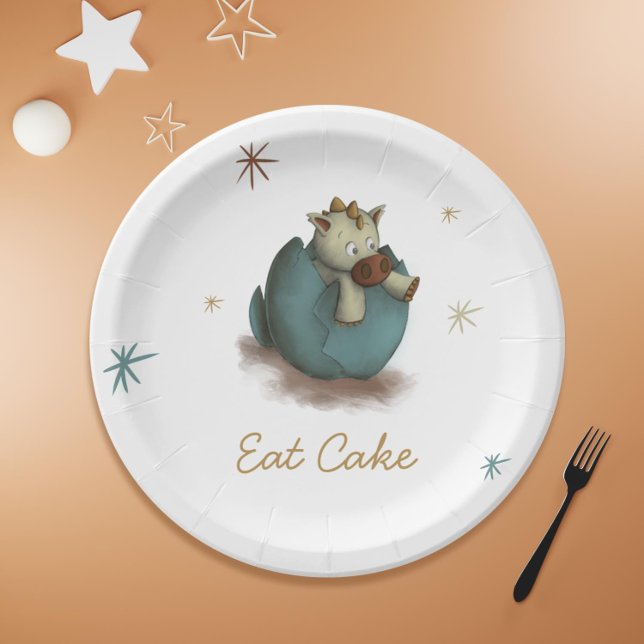 Eat Cake Baby Dinosaur Hatching Neutral Party Paper Plate (Eat Cake Baby Dinosaur Hatching Neutral Party Paper Plates)