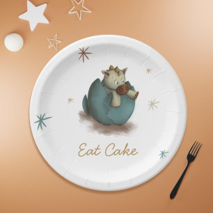Eat Cake Baby Dinosaur Hatching Neutral Party Paper Plate