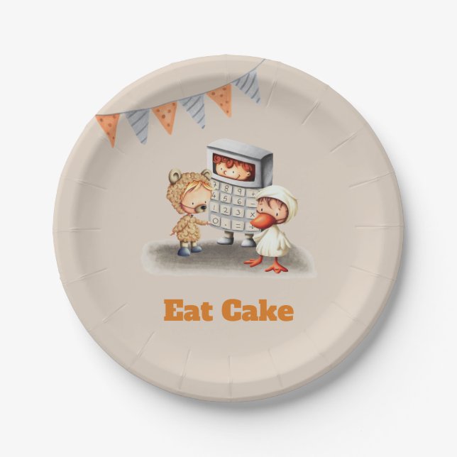 Eat Cake Kids Costumes Bear Calculator Duck Party Paper Plate (Front)