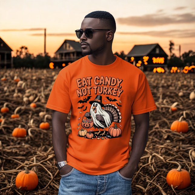 Eat Candy Not Turkey Funny Halloween Thanksgiving T-Shirt (Creator Uploaded)