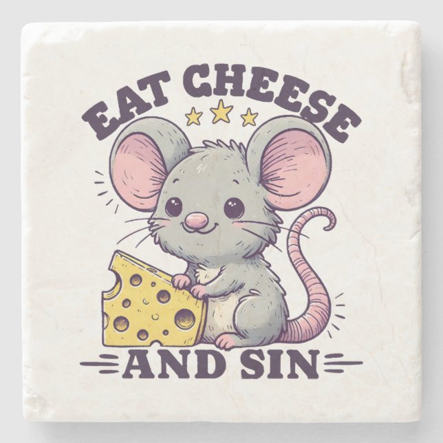 Eat Cheese And Sin Stone Coaster (Front)
