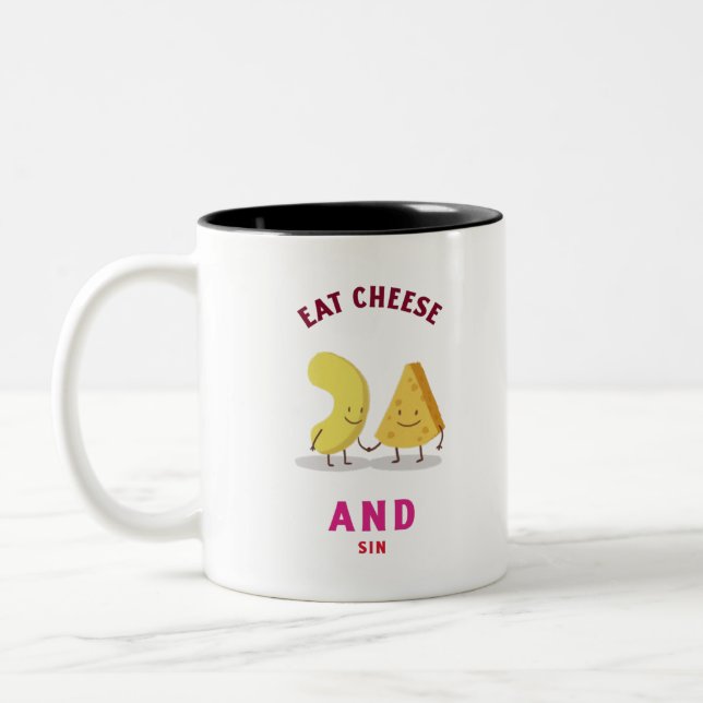 Eat Cheese And Sin Two-Tone Coffee Mug (Left)
