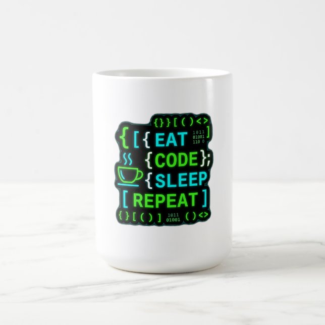 Eat Code Sleep Repeat Neon Programmer Humour Coffee Mug (Center)