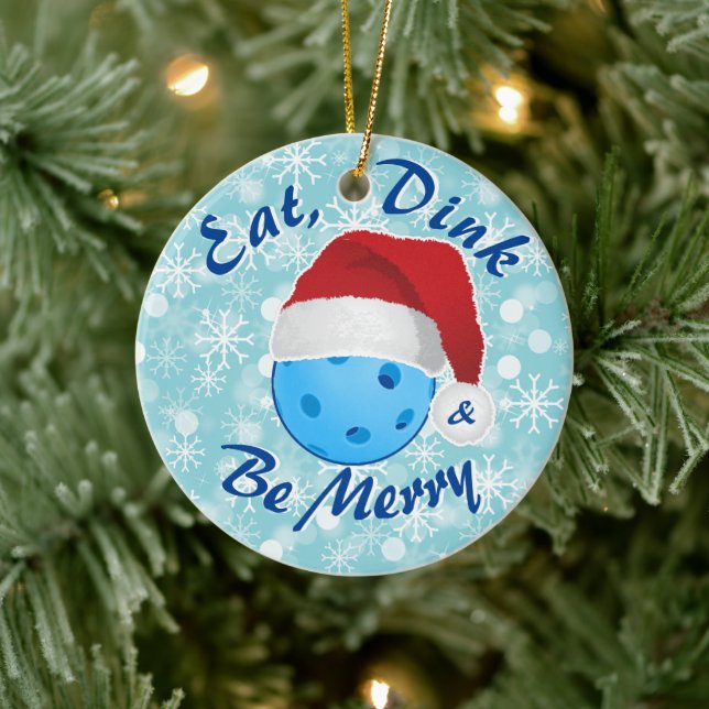 Eat, Dink and Be Merry Christmas Pickleball Santa  Ceramic Tree Decoration (Tree)