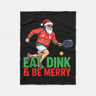 Eat dink and be merry santa claus pickleball playe fleece blanket