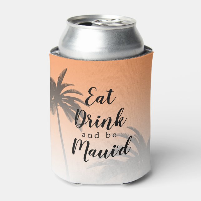 Eat Dink Be Mauid Monogram Tropical Beach Wedding Can Cooler (Can Front)