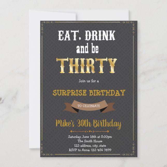Eat drink and be 30th Birthday Invitation (Front)