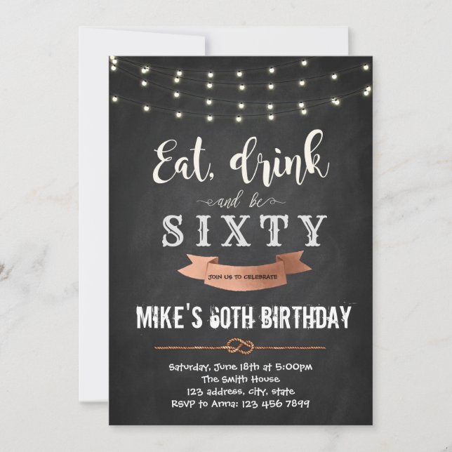 Eat drink and be 50th birthday invitation (Front)